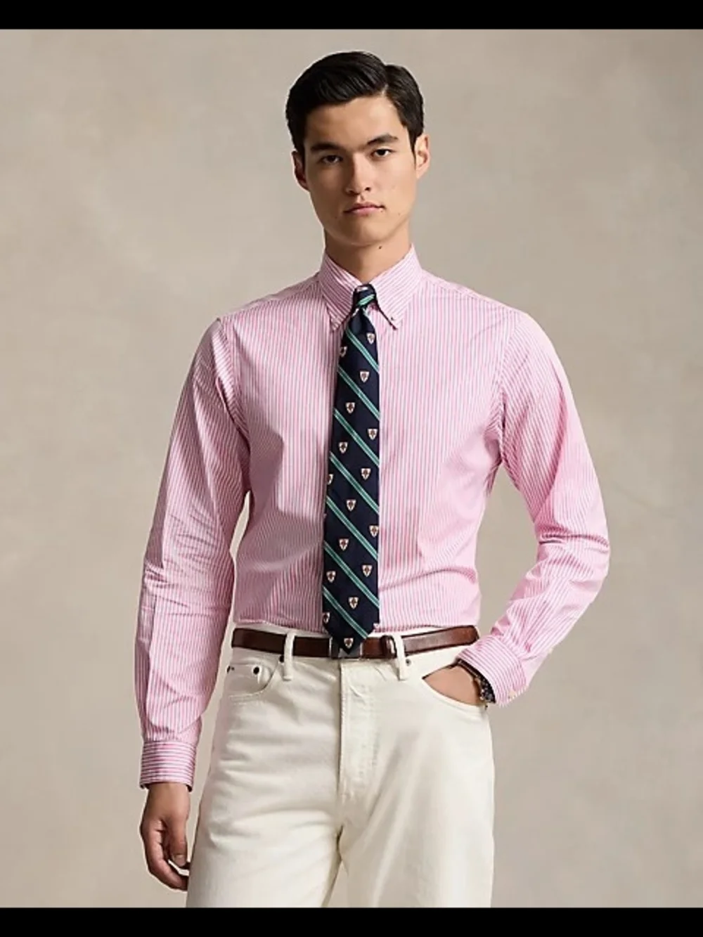 Polo by Ralph Lauren Pink & White Striped Oxford Unisex Shirt.